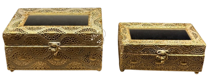 METAL DEKORATİF KUTU AYNALI 2Lİ SET