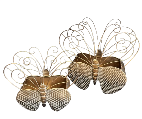 METAL KELEBEK DUVAR ÇİÇEKLİK 2'Lİ SET