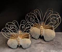 METAL KELEBEK DUVAR ÇİÇEKLİK 2'Lİ SET