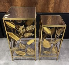 Metal Aynalı Zigon Sehpa 2li Set